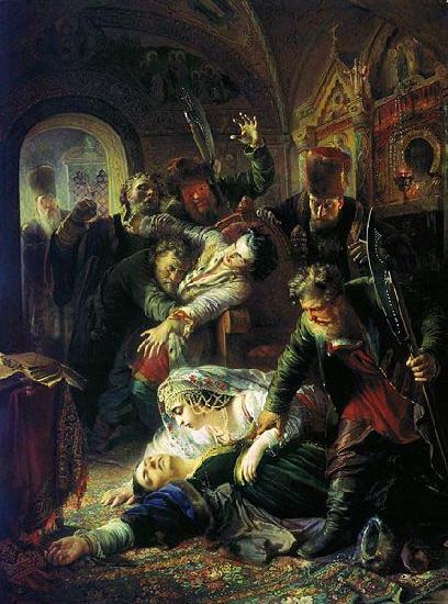 Konstantin Makovsky Agents of the False Dmitry kill the son of Boris Godunov Germany oil painting art